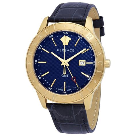 Versace Univers GMT Blue Dial Blue Leather Men's Watch 